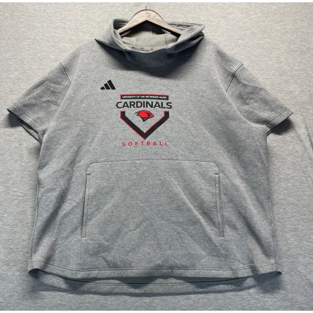 Adidas Incarnate Word Cardinals Hoodie Mens XL Gray NCAA Softball Short Sleeve